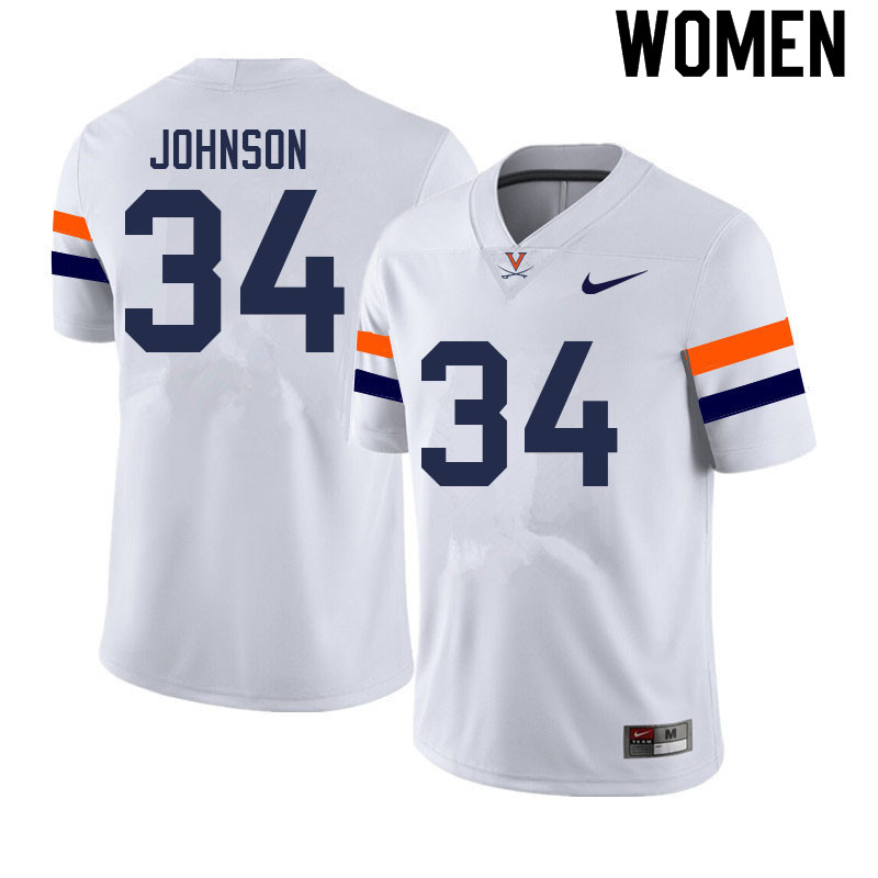 Women #34 Donovan Johnson Virginia Cavaliers College Football Jerseys Sale-White